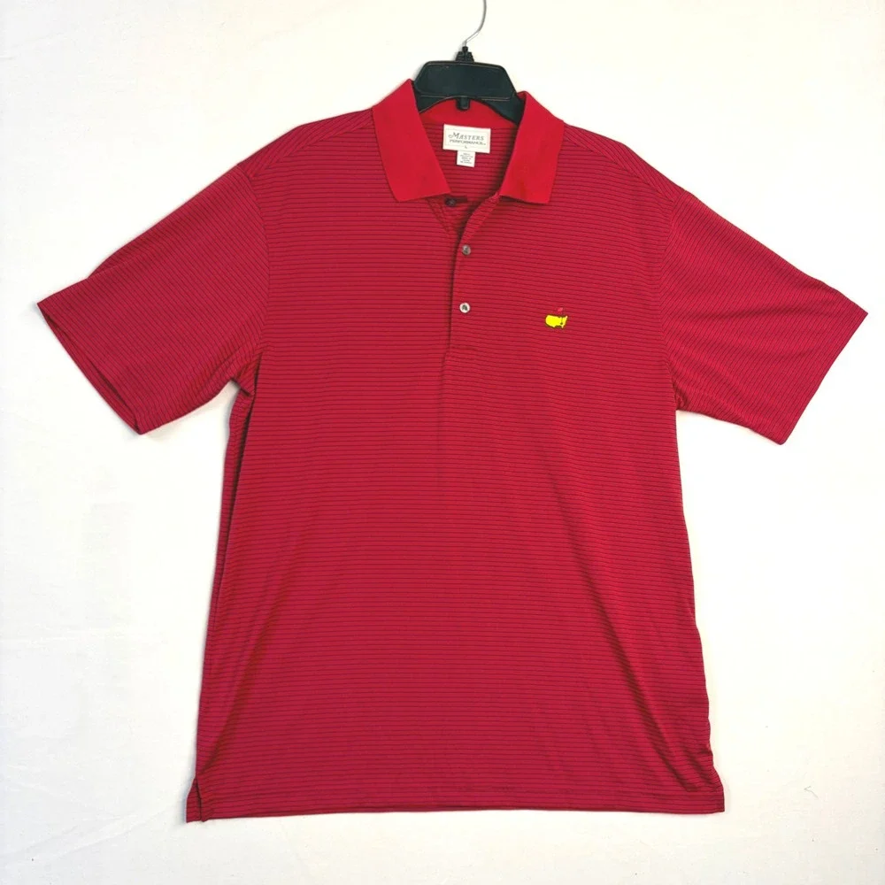 Masters Performance Mens Golf Polo Shirt Red Striped Logo Size Large - Picture 2 of 7